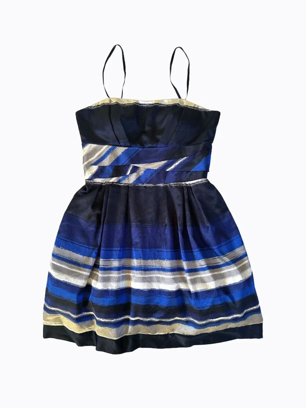 Abstract Blue Stripe Dress 12 Tulle Flare Twisted Bodice Coquette Cocktail Artsy